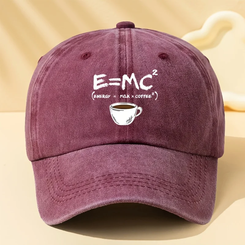 Men's & Women's Vintage Washed Baseball Cap with Coffee Cup Formula Print - Lightweight Curved Brim Snapback Hat Suitable for Ou