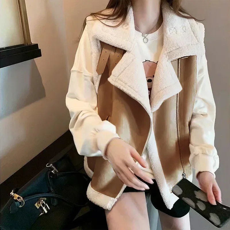Fall/Winter New Design Korean-style Collared Sheepskin and Fur Patched One-piece Jacket (Women's Clothing)