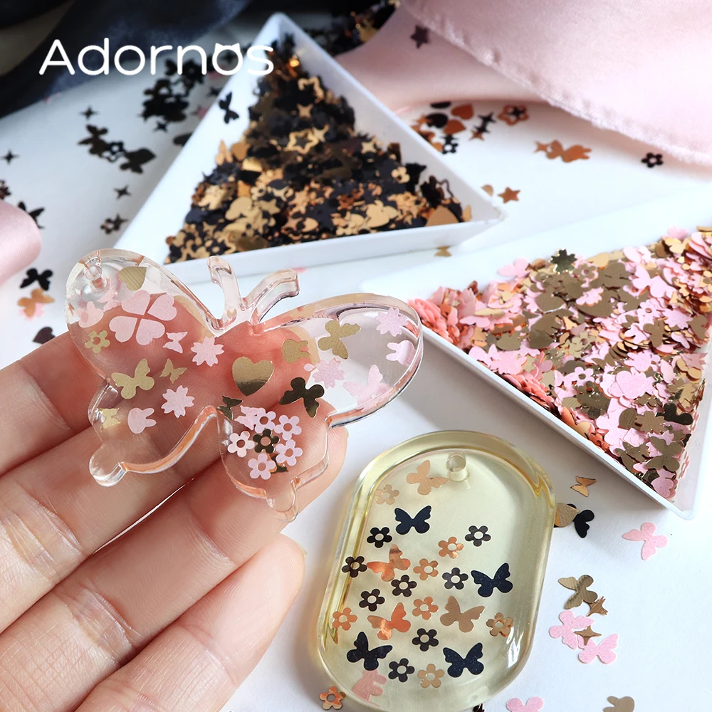 5g Black Golden Resin Flakes Epoxy Molds Filling Butterfly Heart Star Flower Rabbit Sequins Resin Decorations DIY Jewelry Making