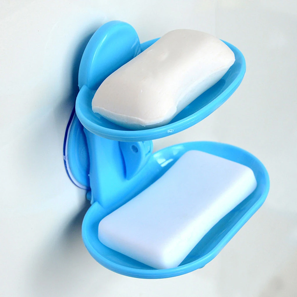 Double Layer Strong Suction Bathroom Soap Holder Soap Basket Plastic Home Soapbox