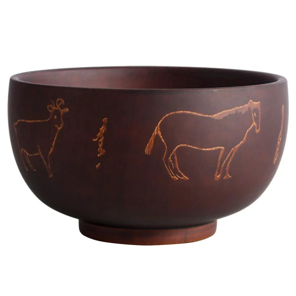 

Wood Bowl Ethnic Style Carved Stable for Rice Salad Soup Decorative Food Container Practical Household Wooden