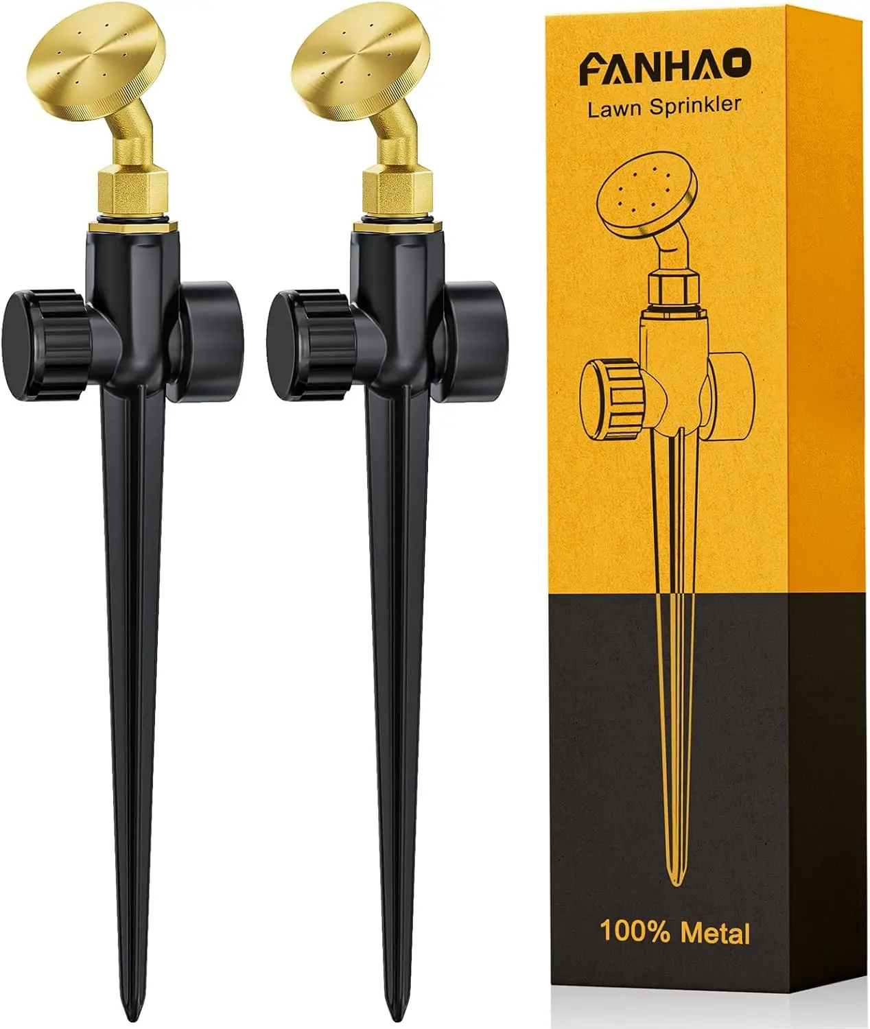 

2 Pack Lawn Sprinklers for Yard, Heavy Duty Metal Garden Water Sprinkler on Spike Base, Adjustable Brass Sprinkler Mist N