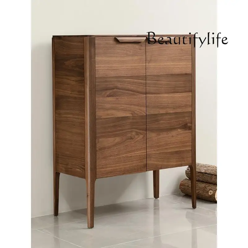 

Italian Minimalist Black Walnut Wooden Liquor Cabinet Living Room Double Door Locker European Entry Lux Sideboard Cabinet