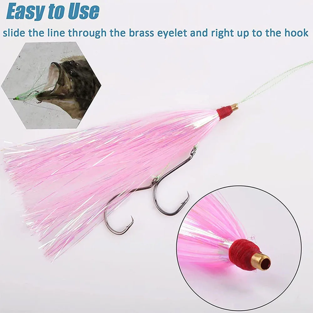 50 stücke Mix Farbe Kupfer Kopf Mylar Flash Teaser Trolling Rock Köder Künstliche Bucktail Jig Angeln Lockt Tintenfisch Rock Köder angelgerät – Detail 4