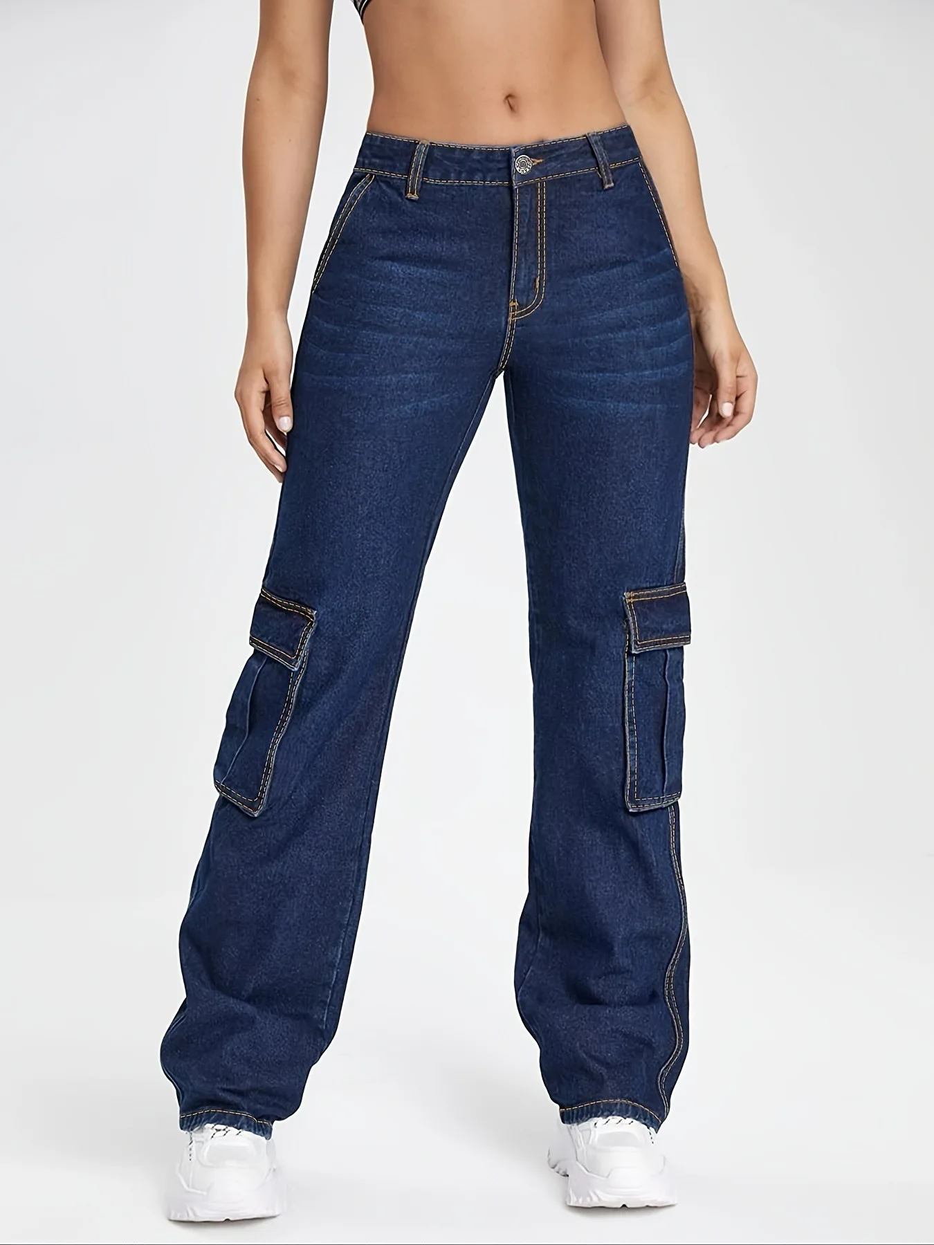 Pantalones Cargo vaqueros americanos con múltiples bolsillos para mujer, estilo callejero, aspecto holgado, ajustados, versátiles, pantalones vaqueros de cintura alta, novedad de otoño e invierno