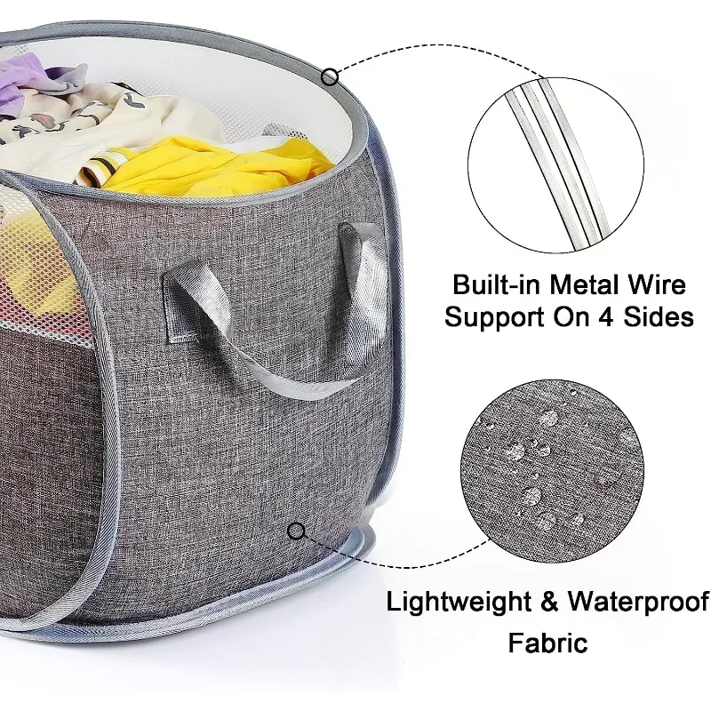 Creative Mesh Laundry Popup Hamper Laundry Baskets Durable Handles Lightweight Foldable Laundries Basket Laundry Room Storage