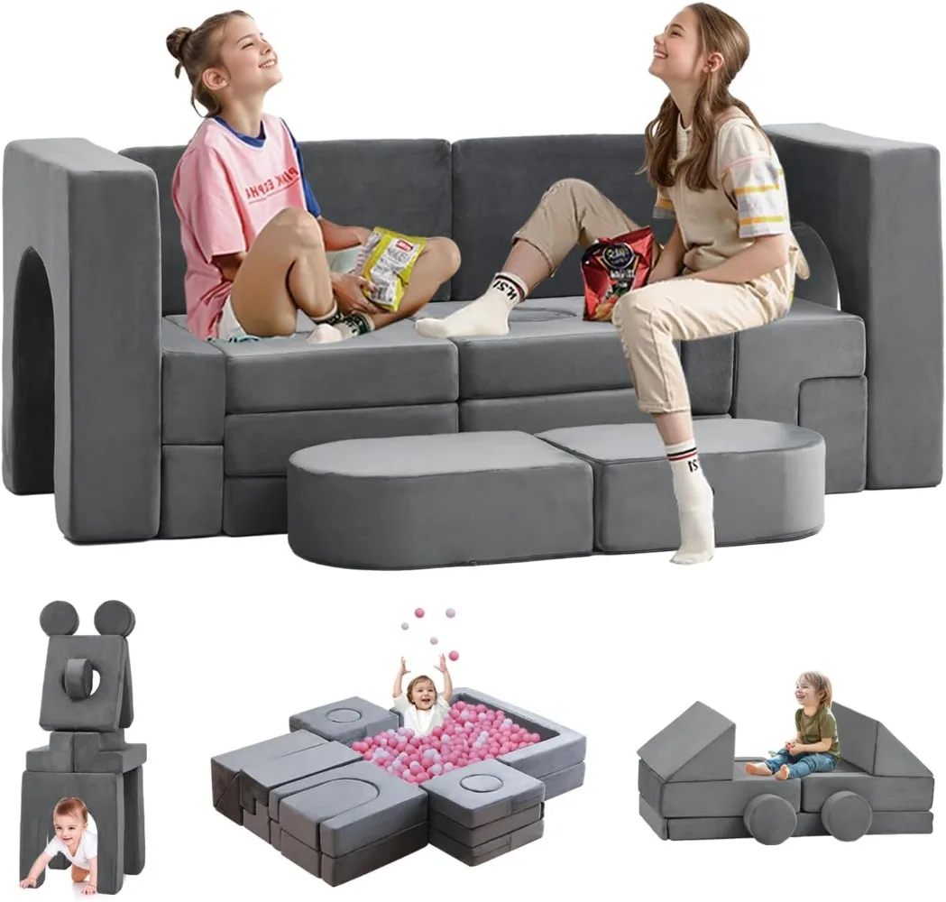 

22Pcs Modular Kids Play Couch, Floor Sofa for Children, 1000+DIY Creativing Playroom Furniture for Toddlers