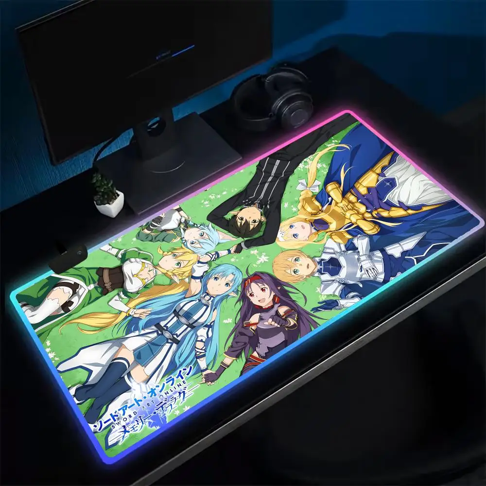 Sword Art Online Mouse Pad Anime Gaming Mouse Pad LED Table Pads Backlit Rubber Desktop XXL RGB Desk Mats