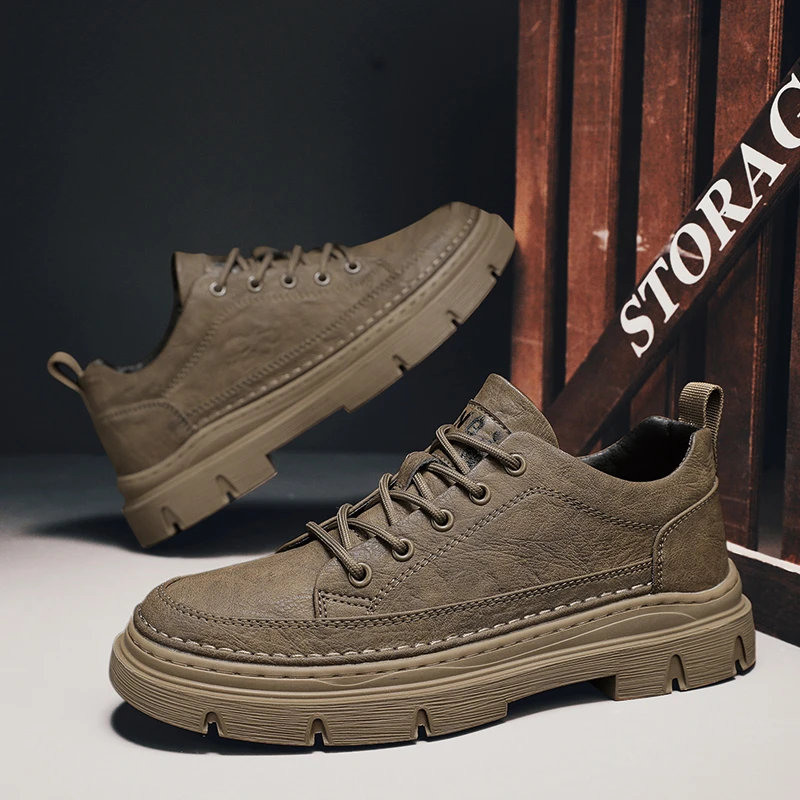 Sapatos masculinos casuais com cordões, mocassins monocromáticos, sapatos de caminhada confortáveis, moda versátil, novo, inverno, 2023