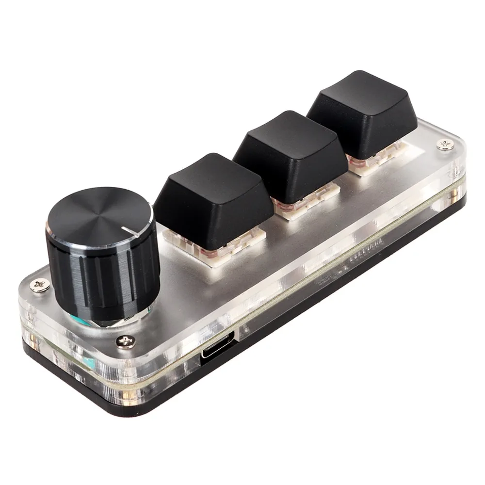 3 Keys 1 Knob/4 Keys Mechanical Macro Keyboard Plug and Play USB Connection Gaming Keypad with Cable Mechanical Keyboard Office