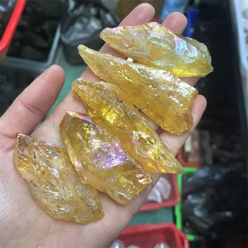 

Aura Yellow Quartz Crystal Natural Stones Rough Gemstones Raw Cluster Specimen Dog Tooth Healing Reiki Home Decoration