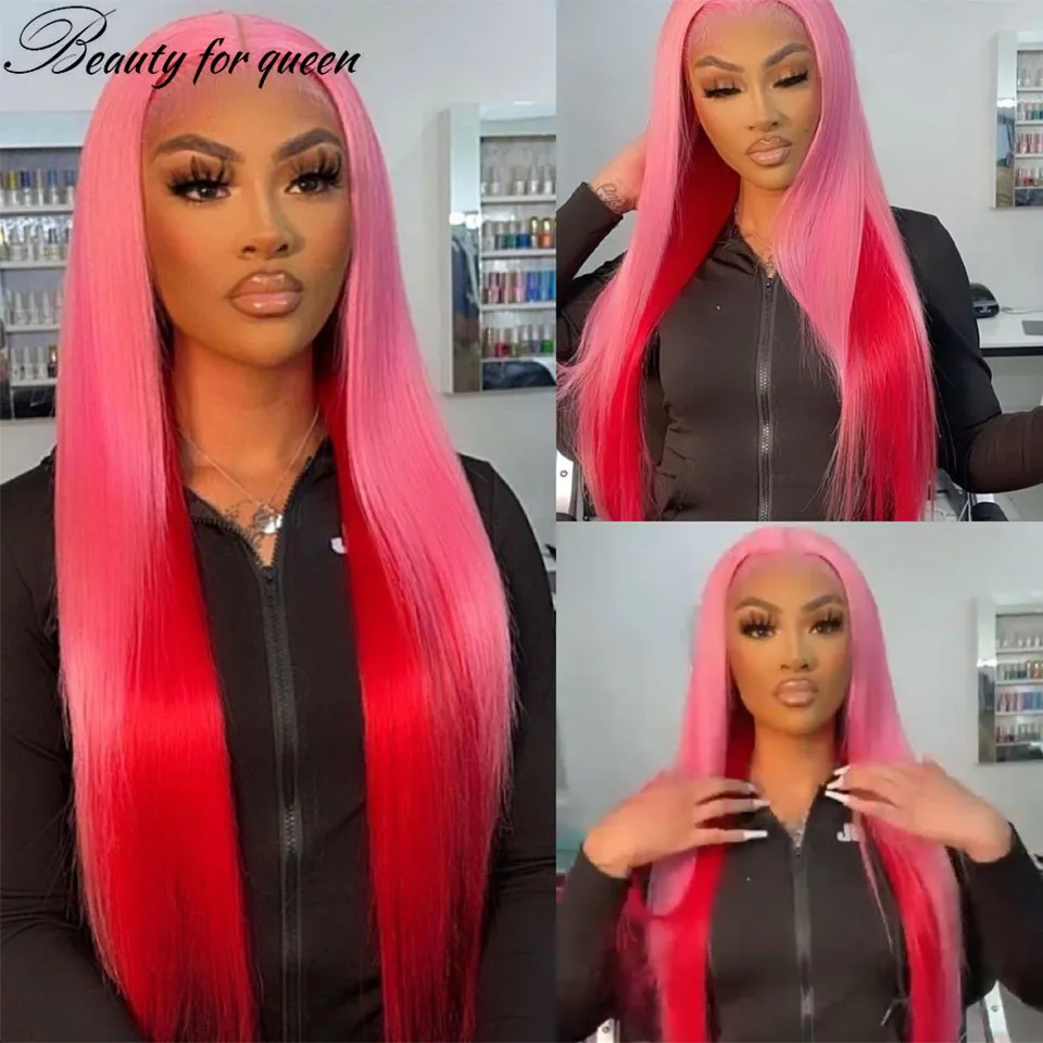 

Ombre Светло-темно-розовый прямой прозрачный HD кружевной фронтальный парик Косплей Бразильский цветной парик из человеческих волос для женщин предварительно сорванный