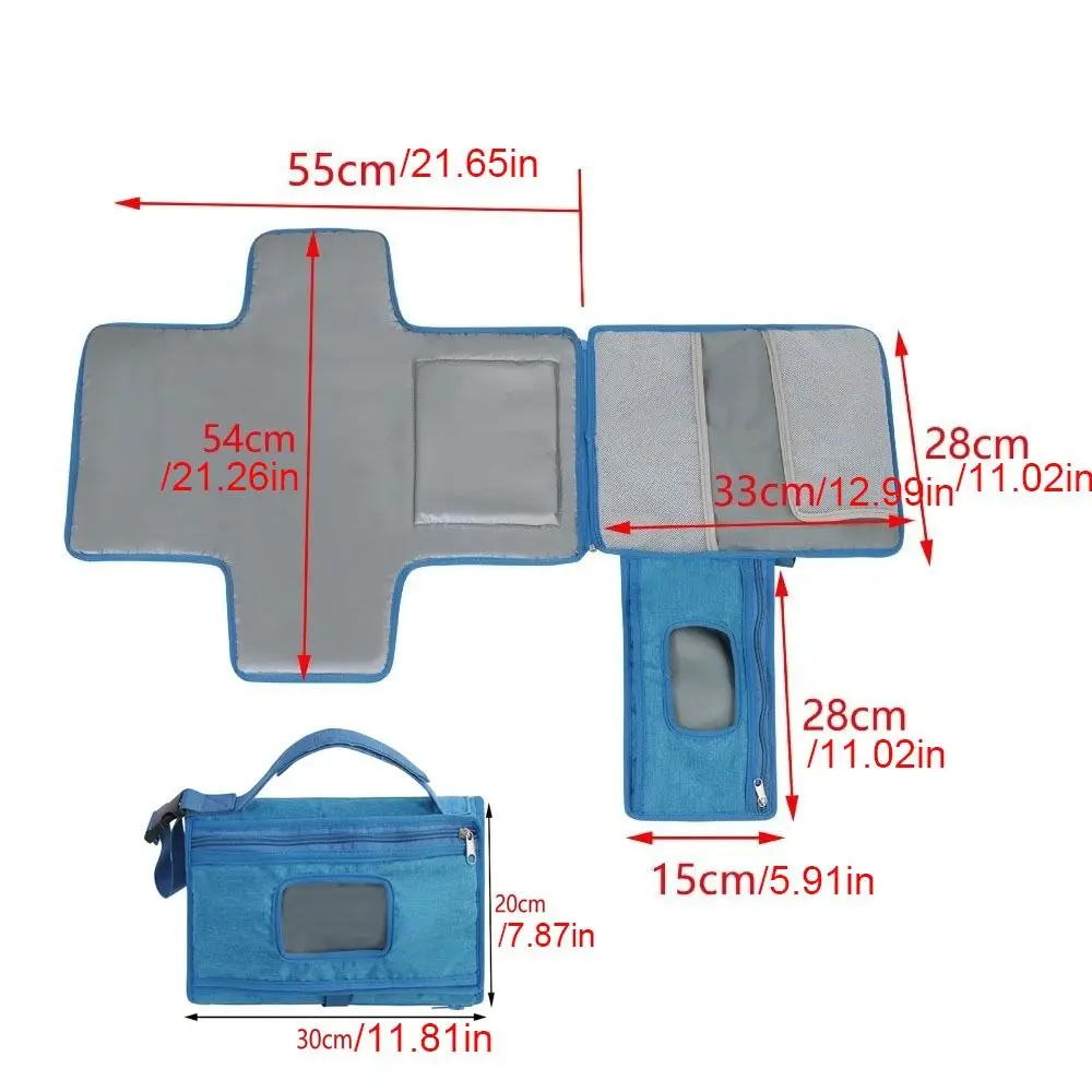Solid Color Baby Changing Pad Oxford cloth 3 in 1 Foldable Diaper Bag Foldable with Wipes Pockets