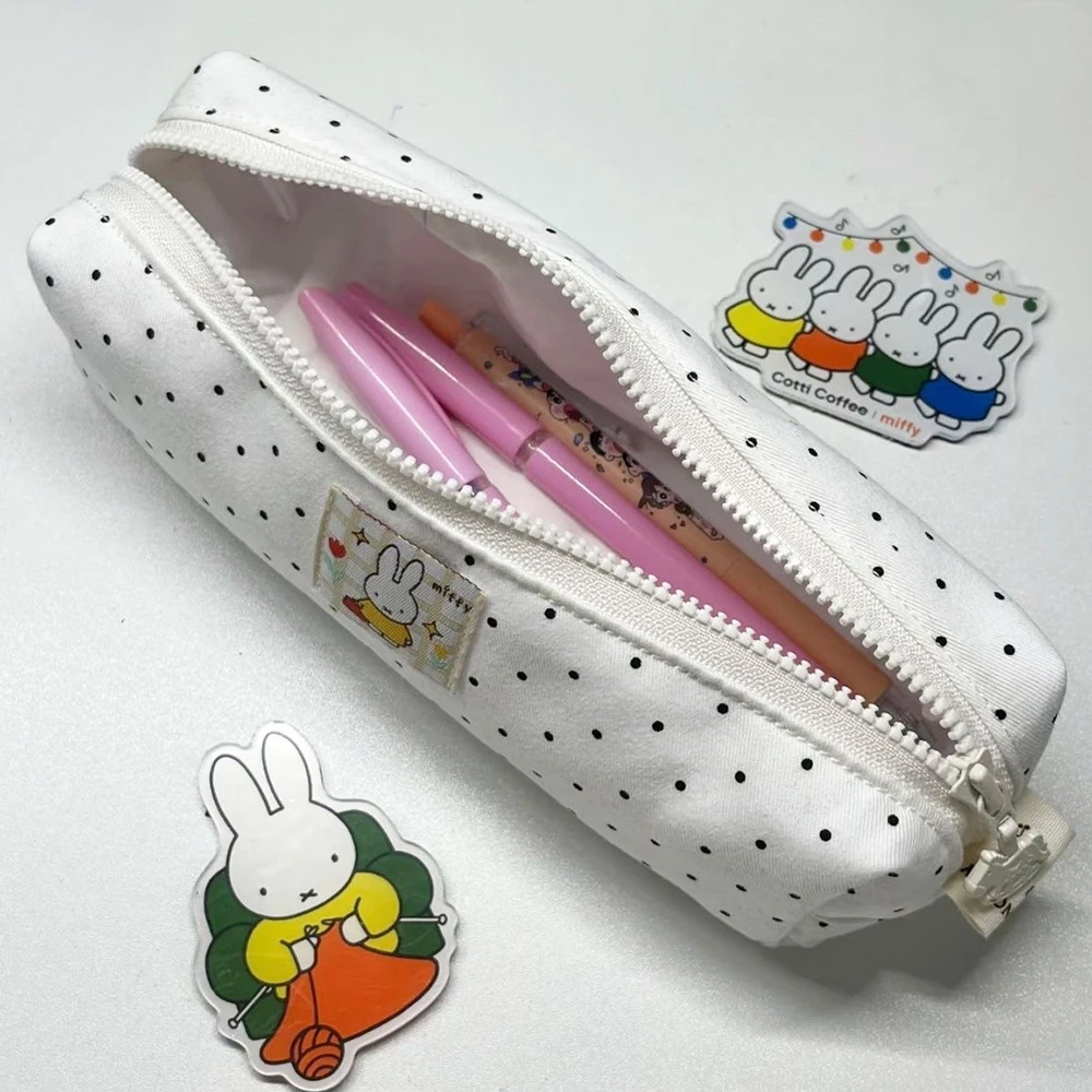Kawaii Miffy Cute Pencil Case Cartoon Rabbit Simple Style Polka Dot Portable Stationery Storage Bag Girl Gift - Image 4
