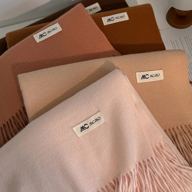 Scarf Faux Cashmere Solid Color Tassel Fluffy Warm 300g Winter Unisex Wrap Korean Style All Match Neck Shawl Gift
