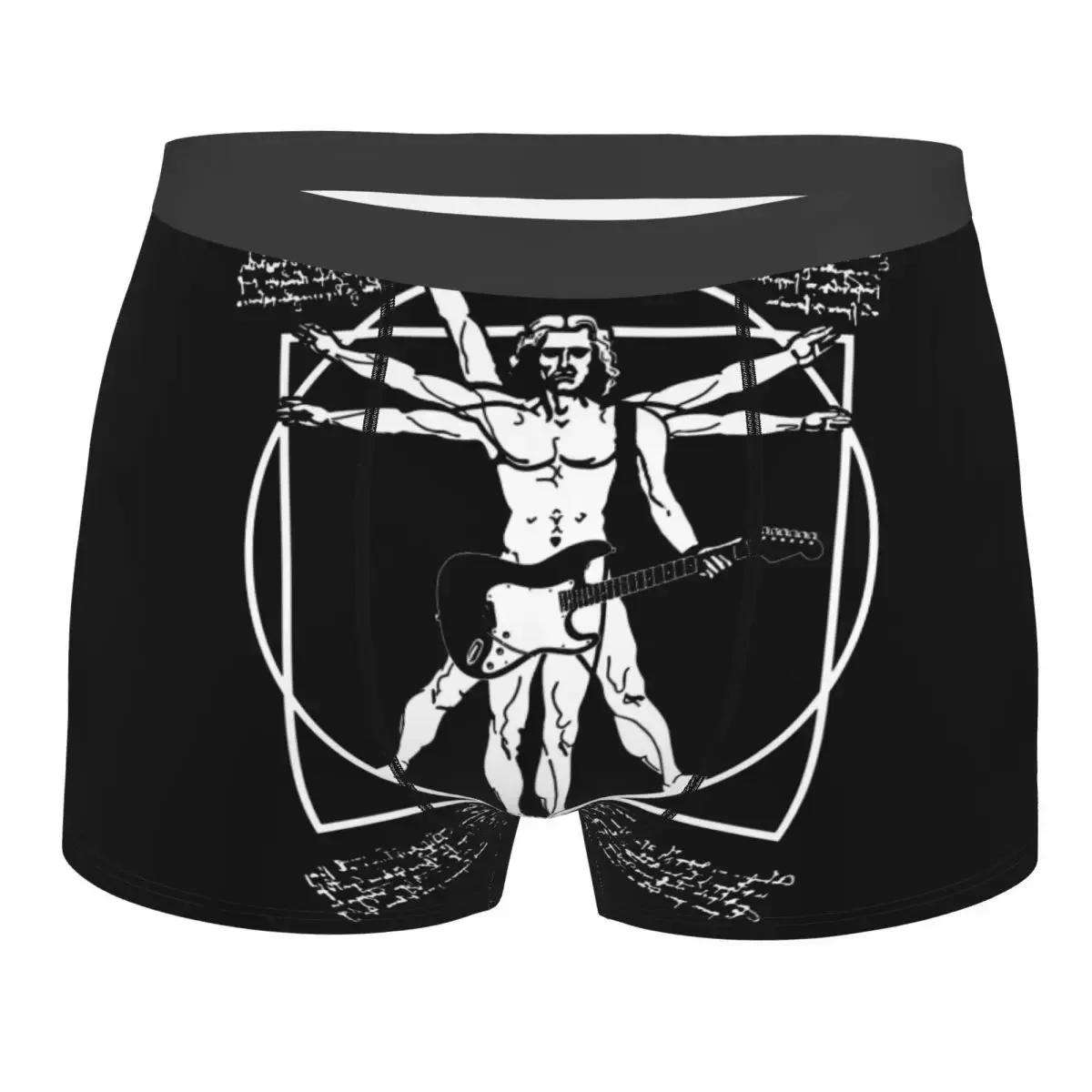 Humor Boxer Shorts Panties Briefs Men Vitruvian Man Playing The Guitar Da Vinci Guitarist Underwear Underpants for Homme S-XXL