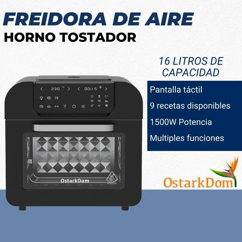 OstarkDom multifunctional touchscreen tabletop oven, Air Fryer, toaster, 1500W roaster, 16 litres capacity, 230 ° adjustable, timer up to 2 hours, 9 recipes available, accessories included