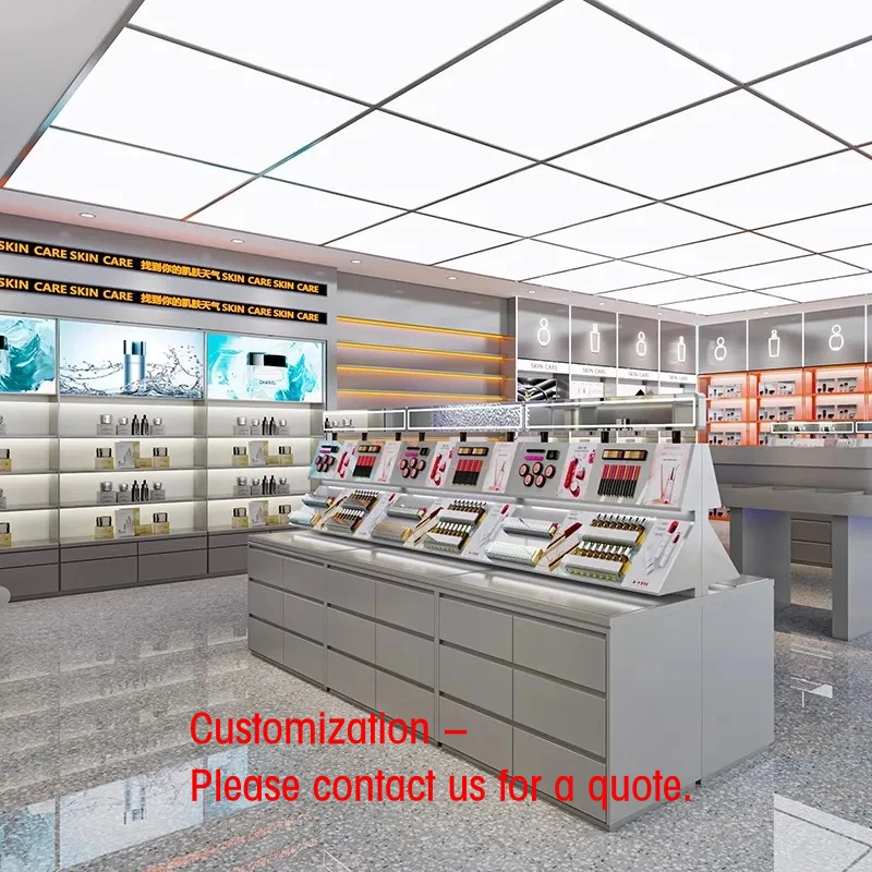 custom.Midisland Heavy Duty Metallic High-Grade LED Supermarket Shelves Easy Clean Beauty Cosmetics Duty-International Trad