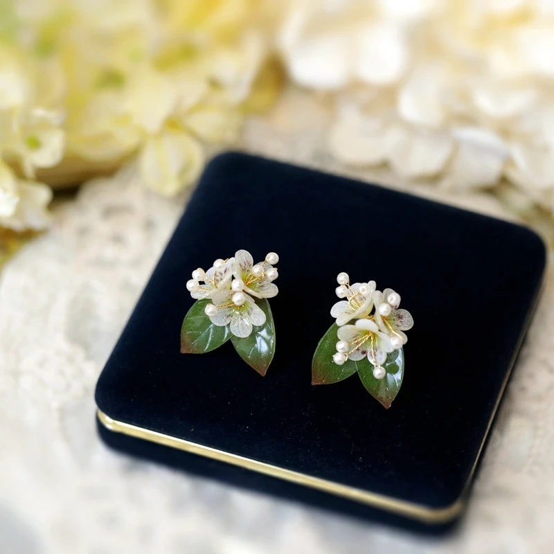 FXLRY Original Handmade Pearl Elegant Summer Flowers Stud Earrings For Women Jewelry