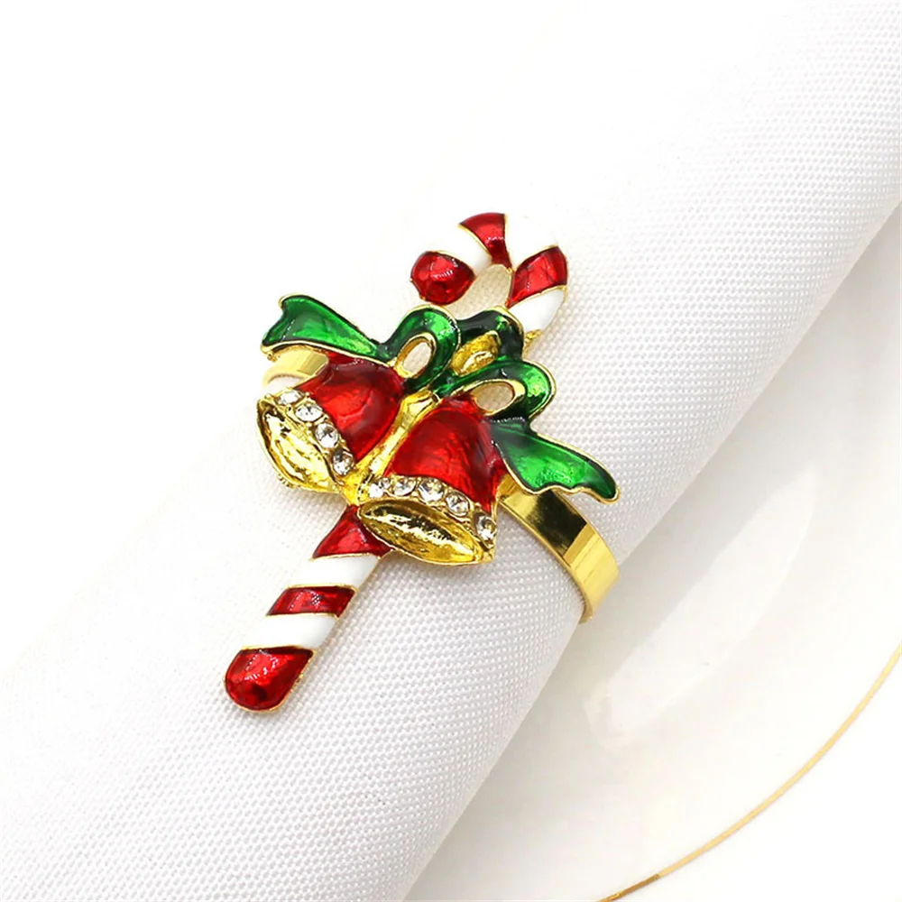 1PCS  Enamel Christmas Napkin Ring Crystal Xmas Tree Reindeer Wreath Napkin Holders for Christmas Wedding Party Table Decor