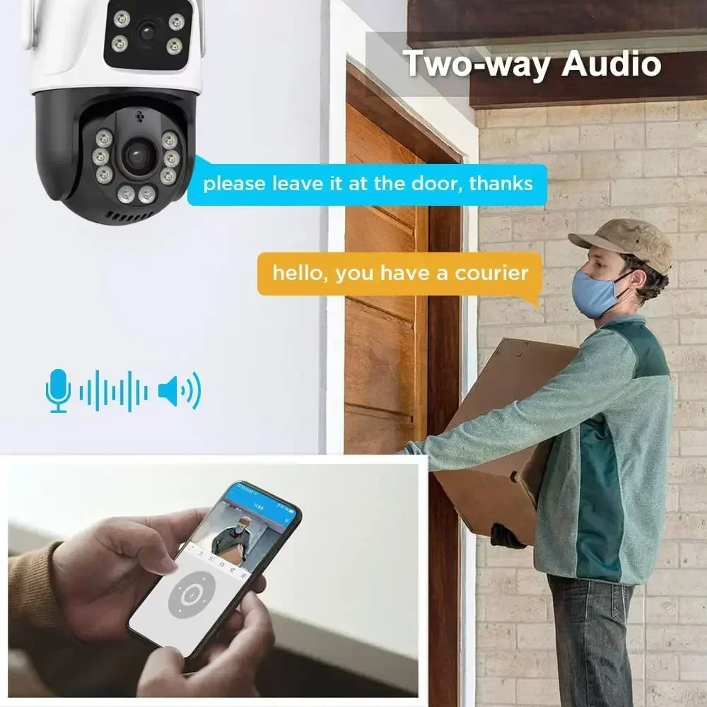 Icsee Dual Lens 8MP WiFi Security Camera Outdoor Smart Home PTZ Color Night Vision Wireless CCTV Video Surveillance Camera 4k