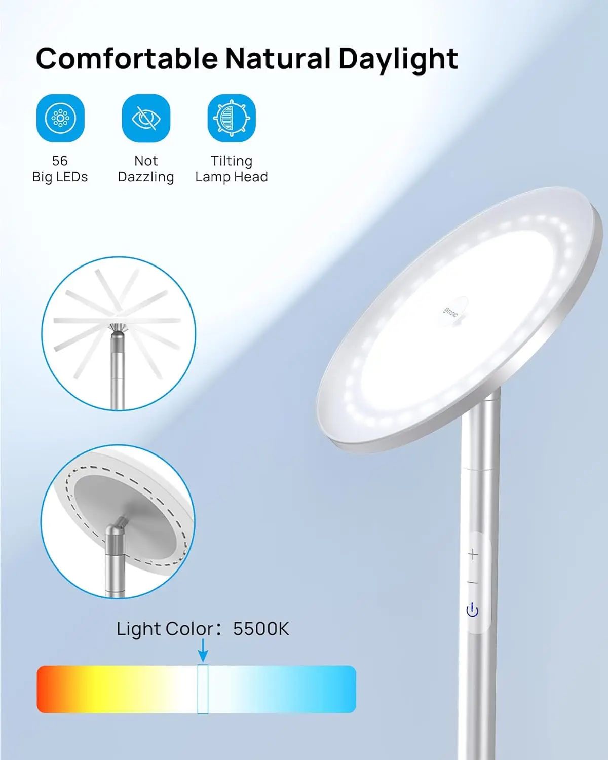

Floor Lamp, LED Uplight Lamp, 5 Brightness Aluminum Modern Standing Light, 5500K Natural Daylight, 5000 lm, 71in Tall