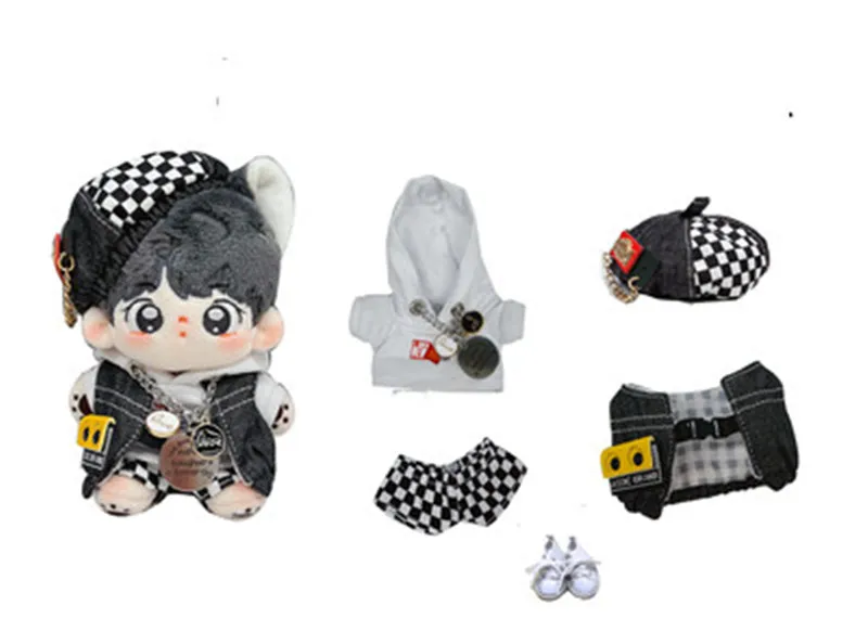 Fashionable 10CM Doll Clothes Cool Hoodie Plaid Shorts DIY Beret Hat 10CM Plush Stuffed Doll Accessories