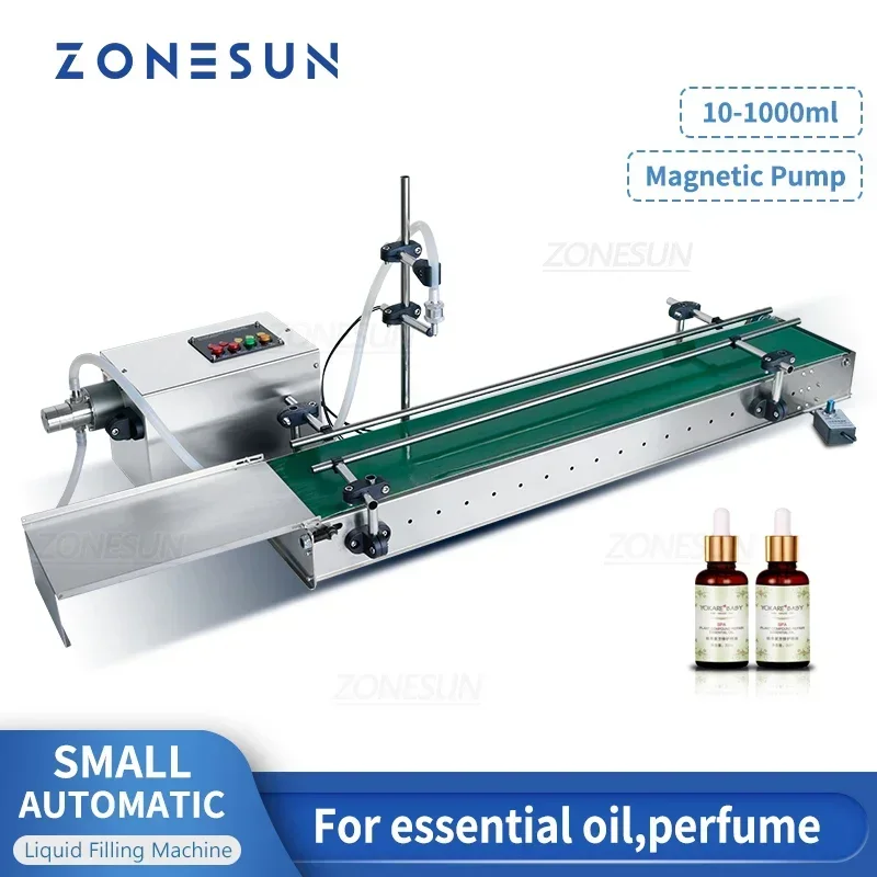

ZONESUN ZS-MPYT600 Маленькая автоматическая машина для розлива жидкостей с магнитным насосом для образцов духов с конвейером