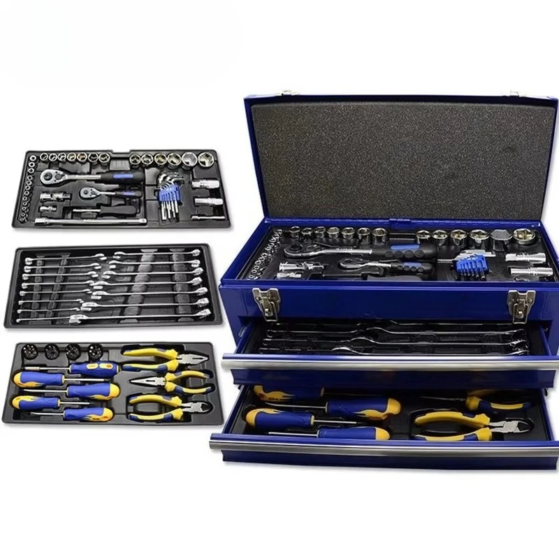 Heavy-Duty 90pcs OEM 3-Drawer Hard Case Sturdy Wrench Tool Set for Repair Maintenance