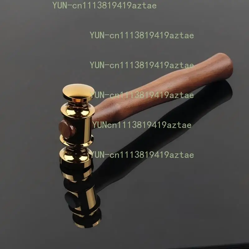 Gold Brass Hammer Solid Mirror Polished Hammer Wooden Handle Leather Craft Workshop DIY handmade hammer