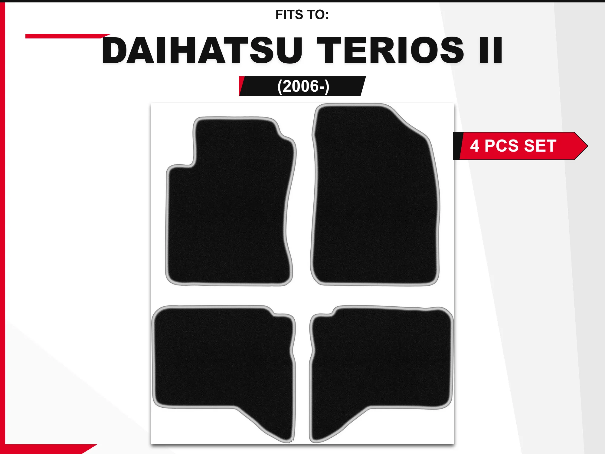Velourstapijten voor: Daihatsu Terios II 2006- SUV zwart en zilver bijpassende set autovloerbedekkingen