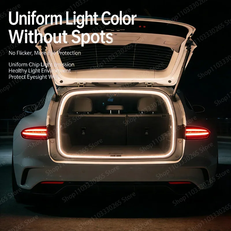Nova iluminação para porta-malas de carro, luz ambiente modificada para porta-malas de SUV, luz LED com sensor automático, fita de luz para camping ao ar livre, acessórios para carro.