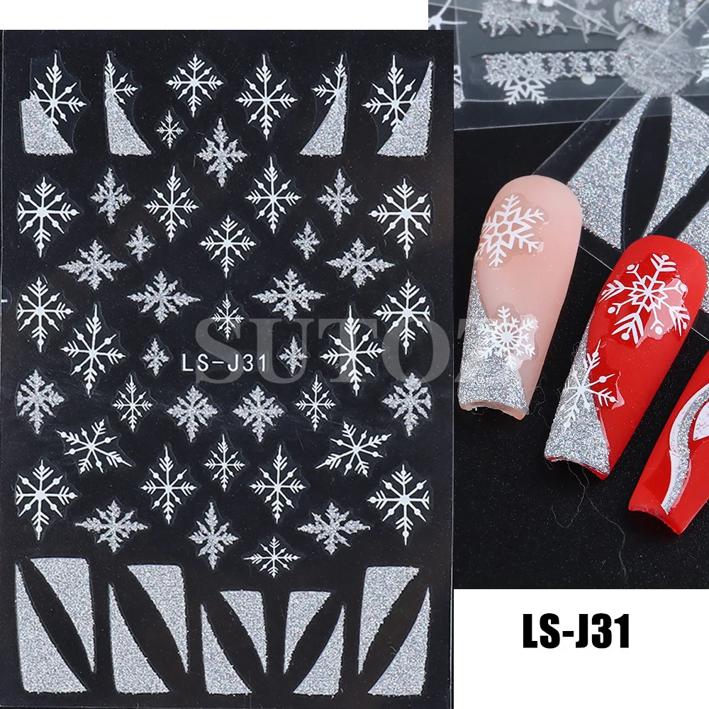 New Fashion Nail Stickers Winter Christmas Tree Elk Snowflake Gold Silver Sparkling Powder Back Adhesive Nail Stickers