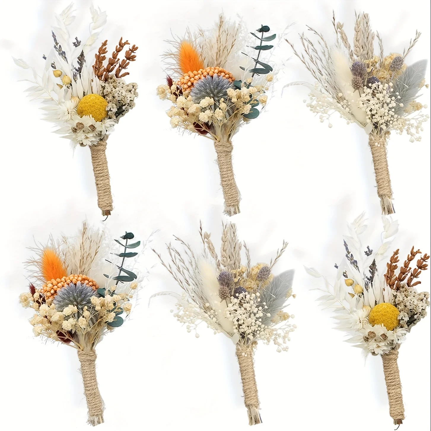 15cm/5.5inch Mini Real Natural Dried Flower Bouquets，Men's Boho Wedding Boutonniere,home party Decoration 6pcs/lot Free Shipping