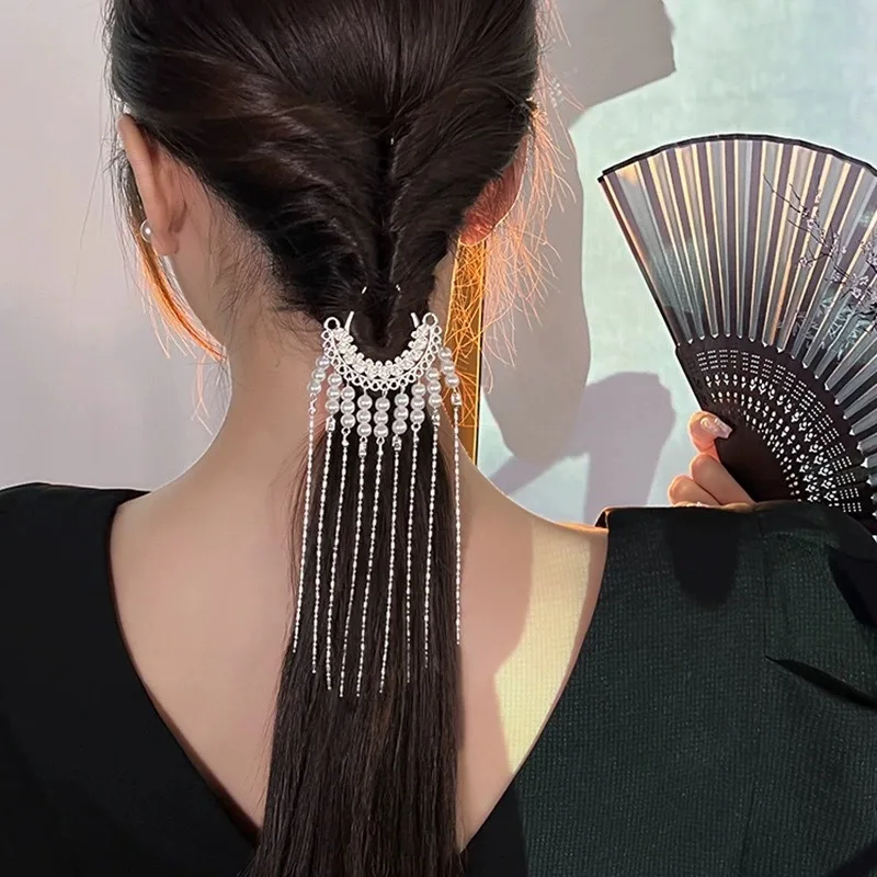 Chinese Hanfu Hair Accessories Set  U-shaped Hairpin Retro National Wind Pearl Fringe Hairpin Halloween Party Props For Women