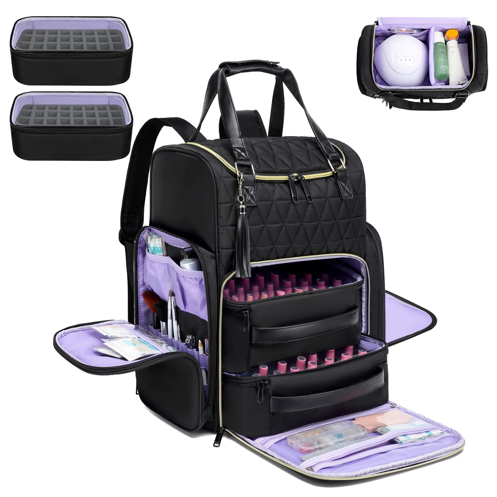 Nail Polish Organizer Backpack Multi-Spacer Bottle Trimmer Nail Tool Bag Travel Carrying For Nail Art Accessories Holds Bags 80+