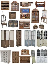 Mini DIY Wooden Dollhouse Easel Storage Cabinet Material Pack Set Mini Dollhouse Furniture Accessories Handmade Decorative Model