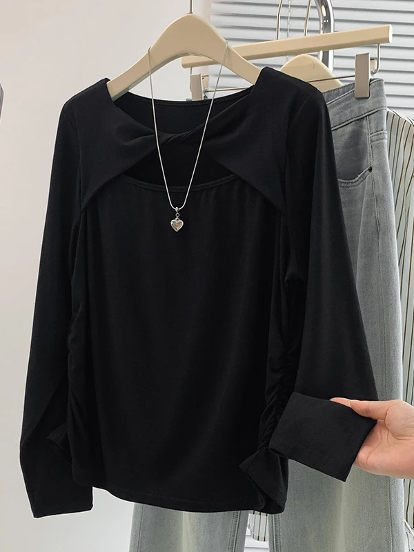 Autumn 2026 Korean Style Long Sleeve Base Shirt T-Shirt Versatile Outerwear Design Sensation Anti-Aging Subtle Trick Ladies' ...