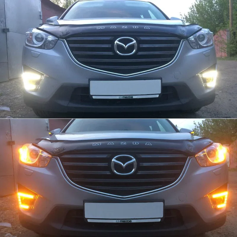 Lampu hari DRL LED 12V, untuk Mazda CX-5 CX5 2013 2014 2015 2016 sinyal belok kuning otomatis siang hari lampu kabut