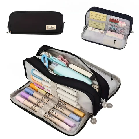 Bilashmart Large Capacity Pencil Case, Multi-Compartment Oxford Cloth Pencil Case, Stationery Desk Organizer, School & Office Supplies
