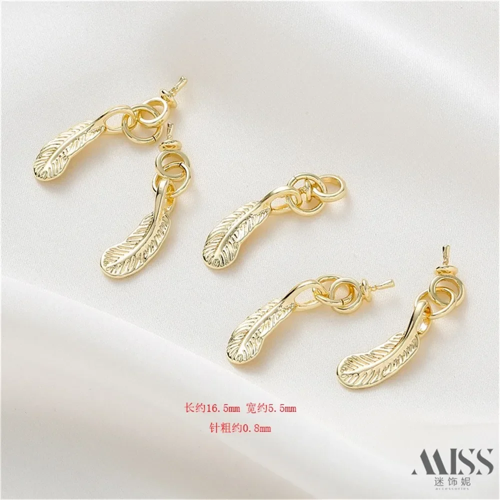 18K Gold Color-preserving Accessories, Embossed Leaf Pendant with Empty Holder DIY Handmade Bracelet Jewelry Charm Pendant