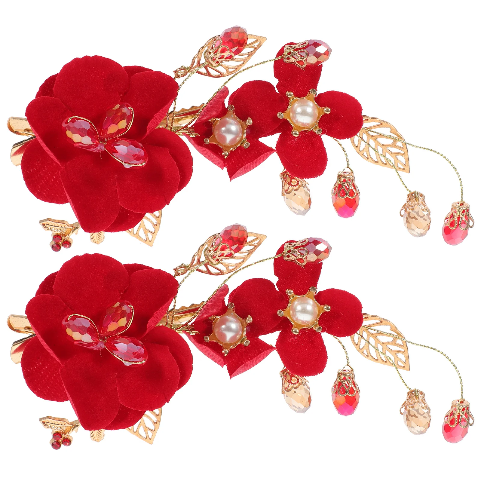 

2Pcs Red Hair Barrettes Bridal Rhinestone Headpieces Wedding Accessories Bride Hairpiece Wedding Hair Clip Bride Accessories