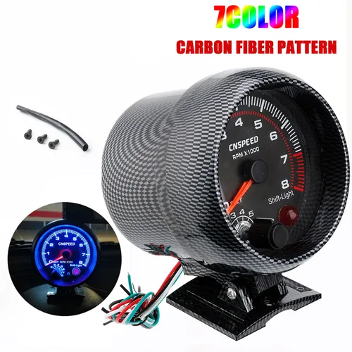 Imagen 1 del producto Nuevo Tacómetro de luz de 7 colores, 12V, calibre de RPM, 3,75 pulgadas, tacómetro negro Universal para coche, cambio Inter de 0-8000 RPM, apto para 4 6 8 cilindros