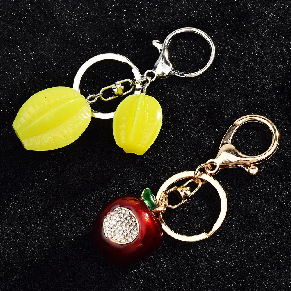 

2025Exquisite apple crystal keychain pendant, cute cartoon creative small gift, alloy rhinestone key chain