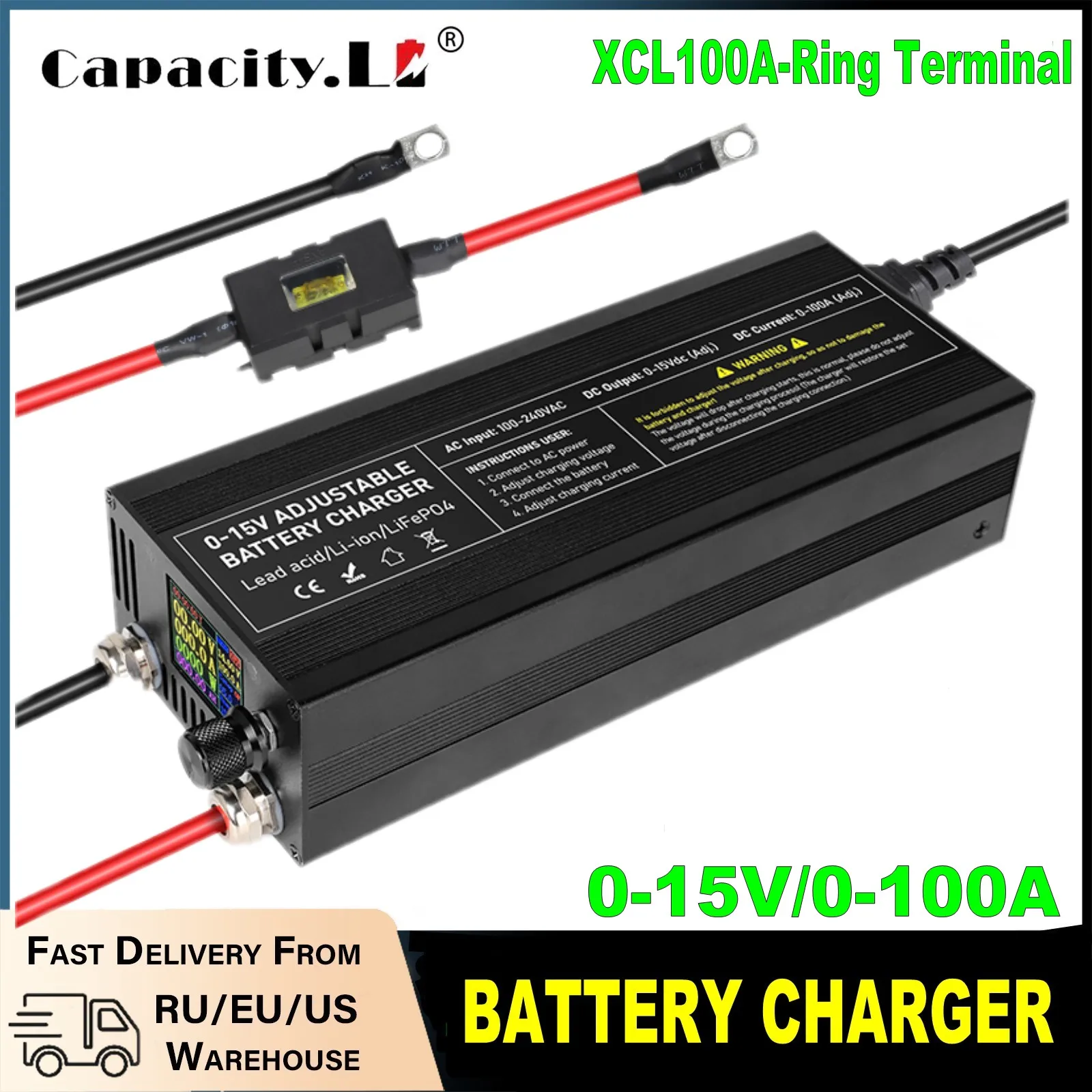 60A 100A Einstellbares Batterieladegerät 0-15V DC 1500W Smart-Ladegerät für LiFePO4 Lithium-Blei-Säure-Batterien Variables Netzteil