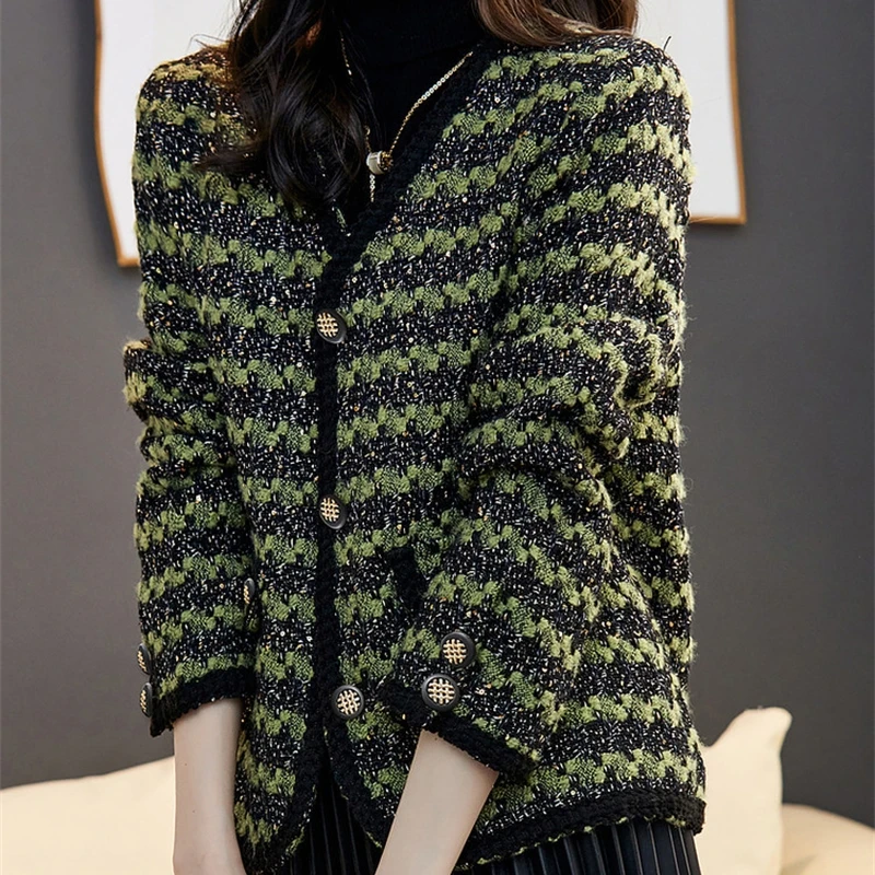 

Women's Green Short Woolen Coat Autumn Winter New Korean Fashion Coarse Tweed Coat Elegant Retro Female OL Outwear Wool Jacket
