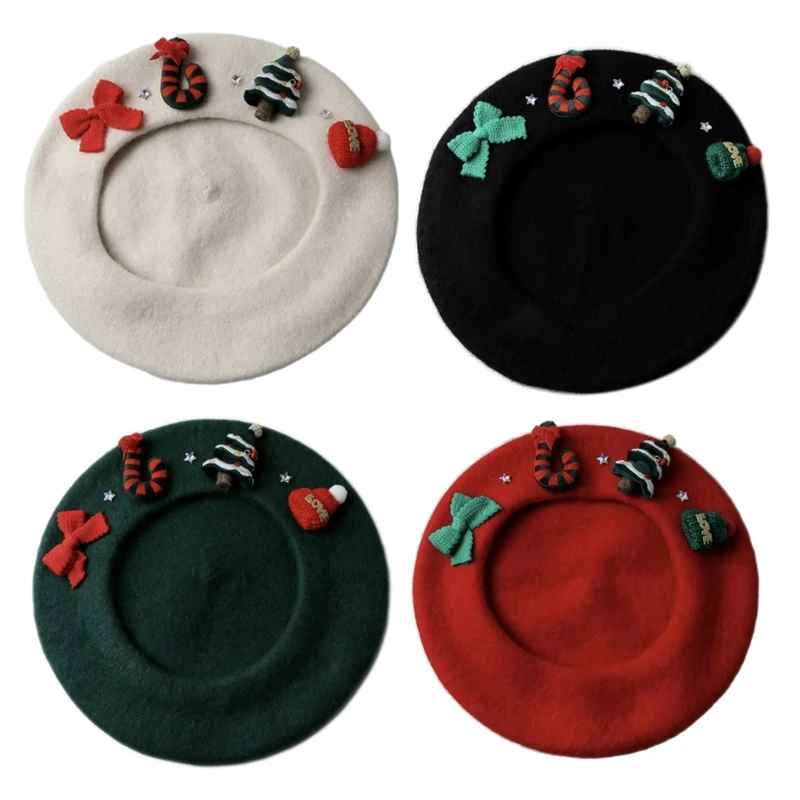 KX4B Adult Christmas Theme Berets Outdoor Anti-Uv Hat Painter Hat Windproof for Woman Outside Sunproof Hair Accessories