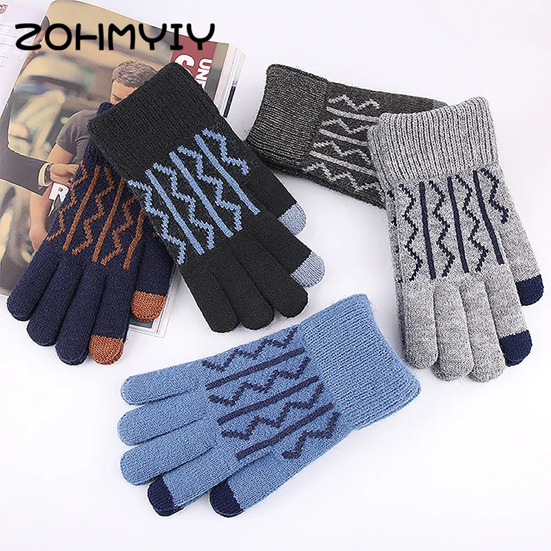 Warm Winter Touch Screen Gloves Women Men Classical Knit Mittens Glove Outdoor Cycling Cold Proof Windproof Gloves