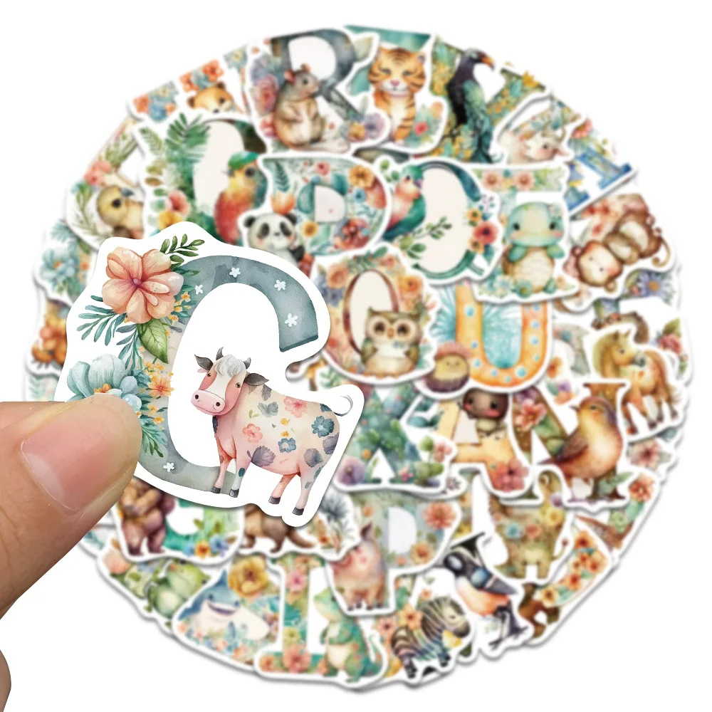 10/30/50PCS New Alphabet Animal Stickers Stickers Cartoon Stationery Stickers iPad Luggage Helmet Guitar Wall Sticker Decoration