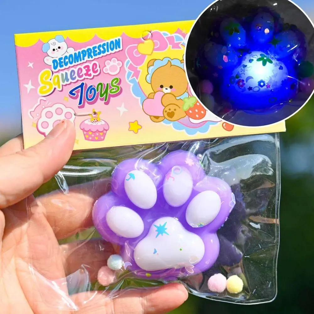 Cute Kneading Glow Cat Paw Squeeze Toy Silicone Handmade Cat Paw Fidget Toy 3D Soft Cat Paw Pinch Toy Children